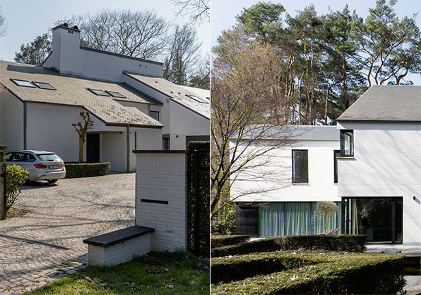 Villa K — de gerealiseerde renovatie met nieuwe aanbouw, gezien vanuit de tuin