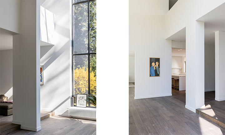 Villa K — interieur van de uitbreiding met zicht op de tuin