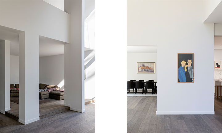 Villa K — geveldetail van de nieuwe aanbouw met grote glaspartijen